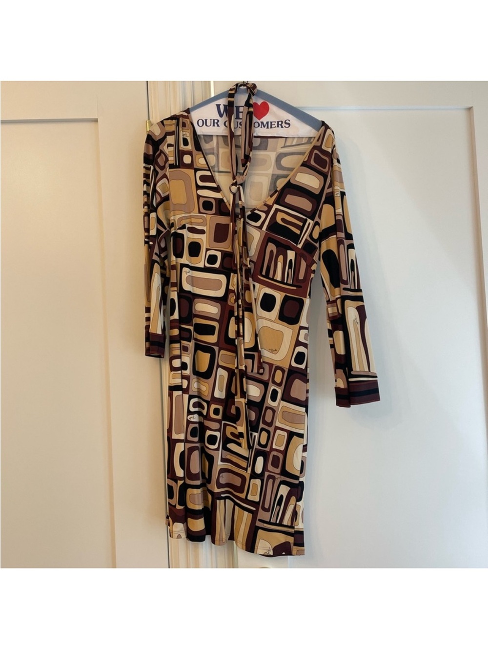 Emilio Pucci Brown and Cream Geometric V-Neck Dress